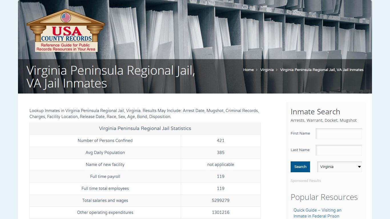 Virginia Peninsula Regional Jail, VA Jail Inmates | Name ...