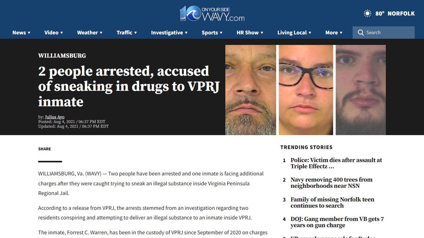 2 people arrested, accused of sneaking in drugs to VPRJ inmate